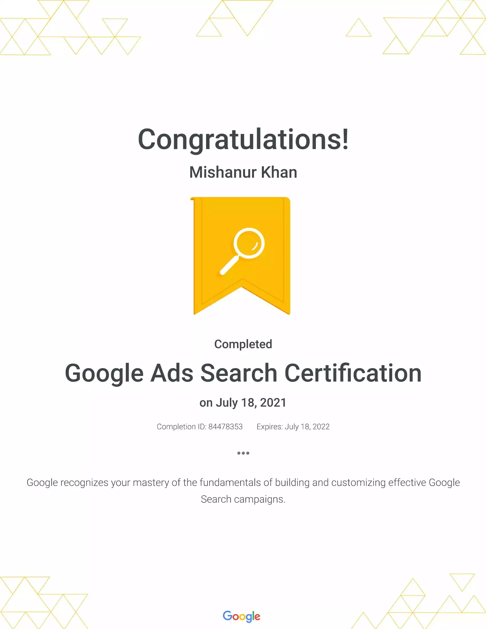 Ads Search Certificate