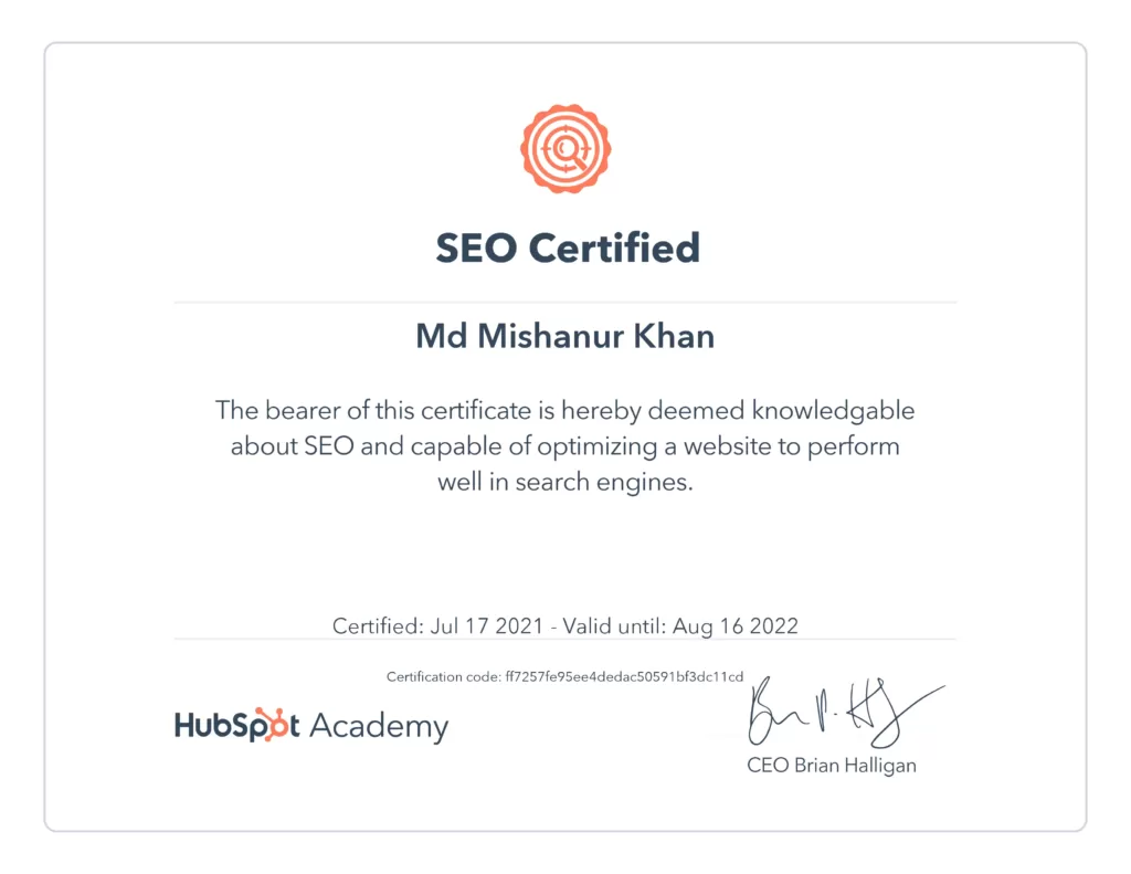 HubSpot SEO Certificate