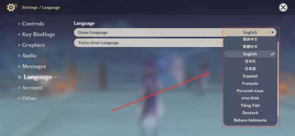 Game Language Settings In Genshin Impact